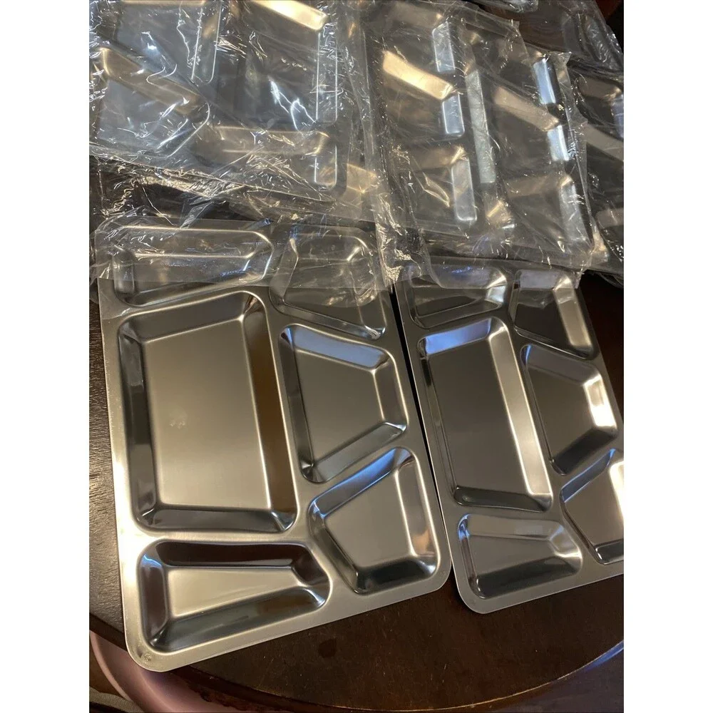 Vintage Military Stainless Steel Mess Hall Trays Camping Picnic Set Of 14
